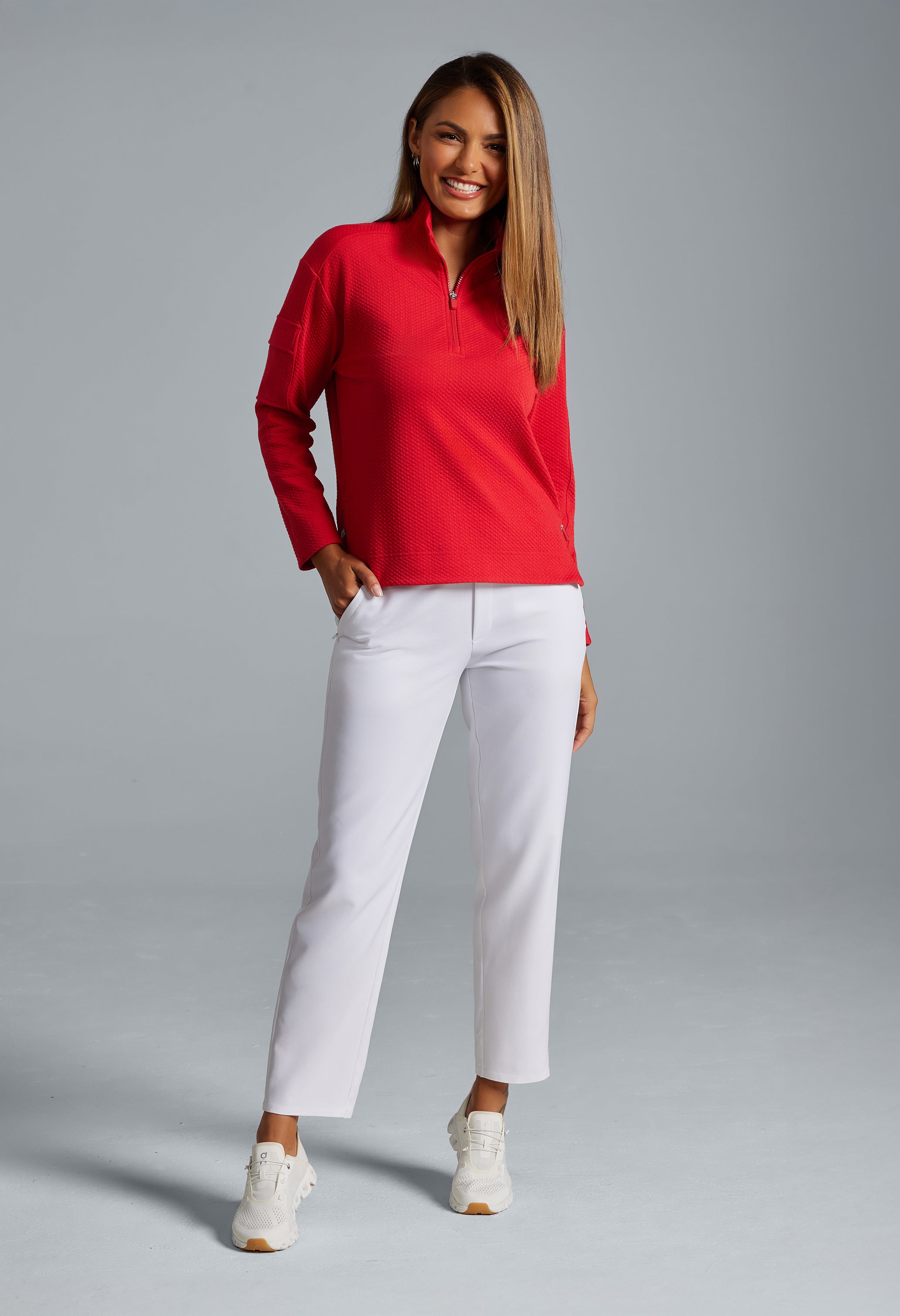 Solid Popcorn Stitch 1/4 Zip Pullover - 42000