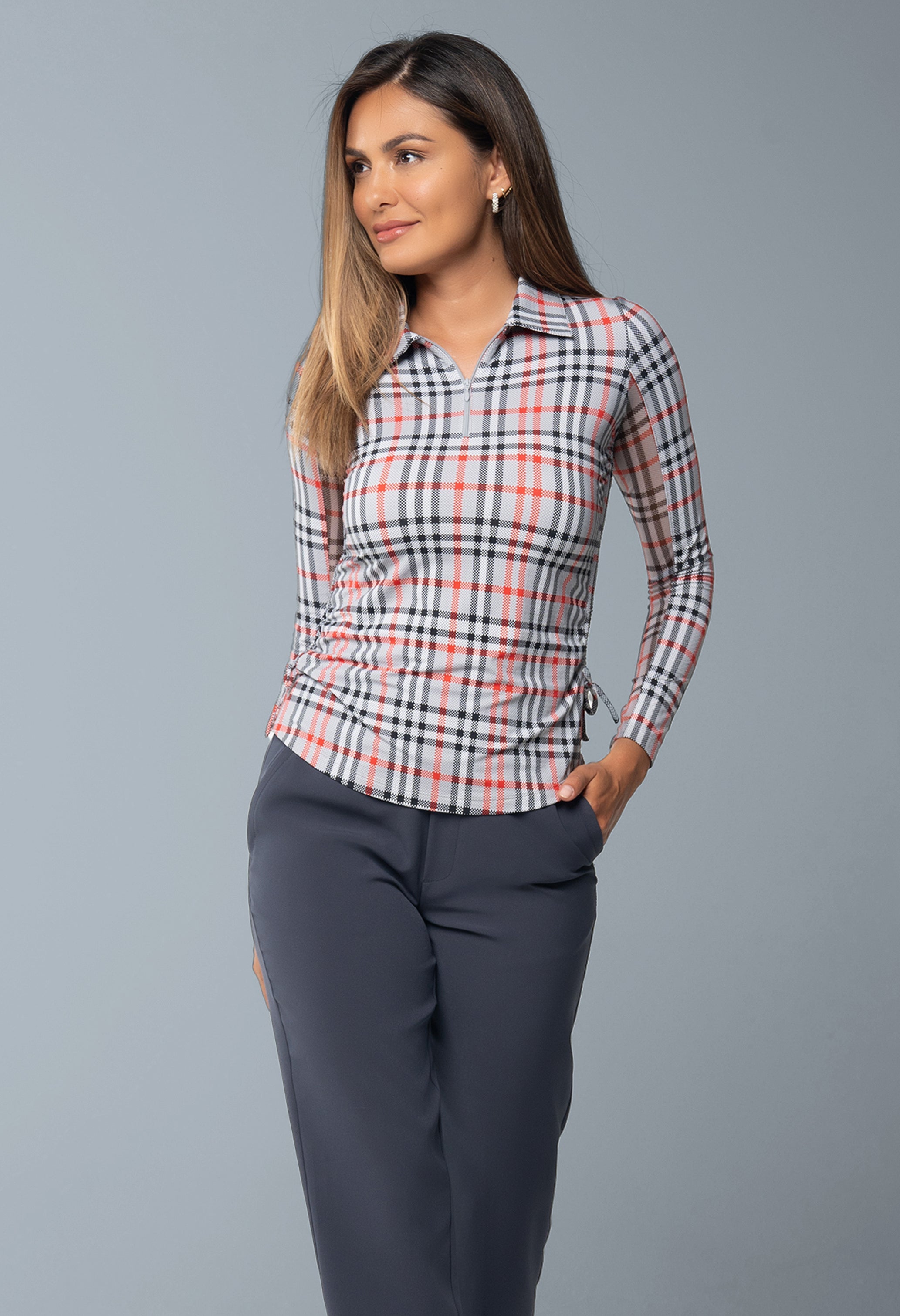 Judith Print Adjustable Length Long Sleeve Polo – 48934